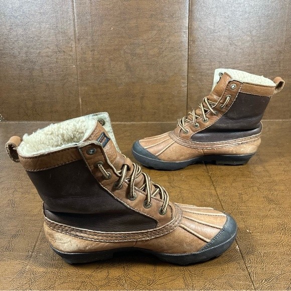 Ugg Goldeneye Duck Boots 2 Tone Brown Leather Shoes Event Waterproof, size 6 - Picture 6 of 10